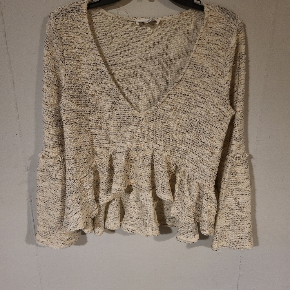 Cream Ruffled Knit Sweater
